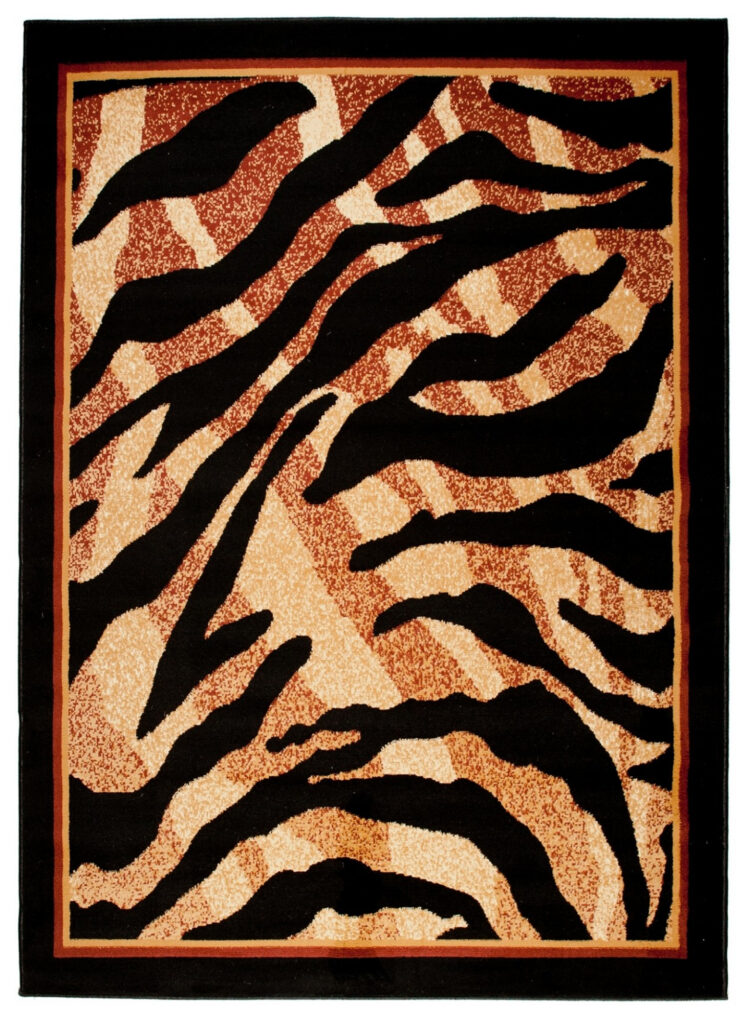 Tapis Atlas Noir Marron Motif Animalier Tigre