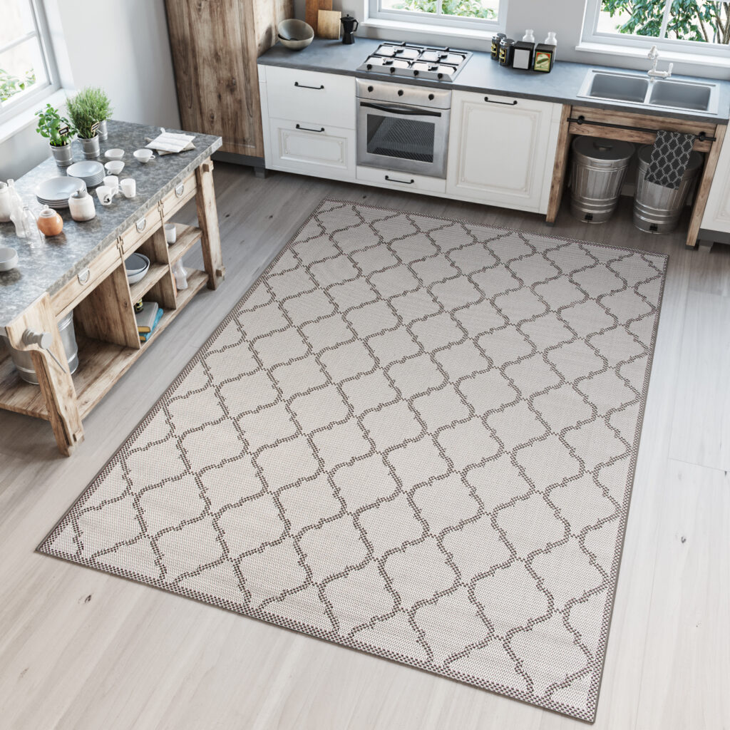 CAPRI Tapis Extérieur Intérieur Crème Marron Trèfle Marocain Sisal