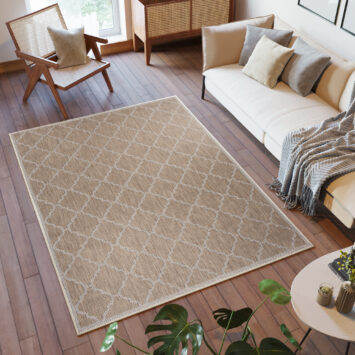 CAPRI Tapis Extérieur Intérieur Marron Crème Trèfle Marocain Sisal