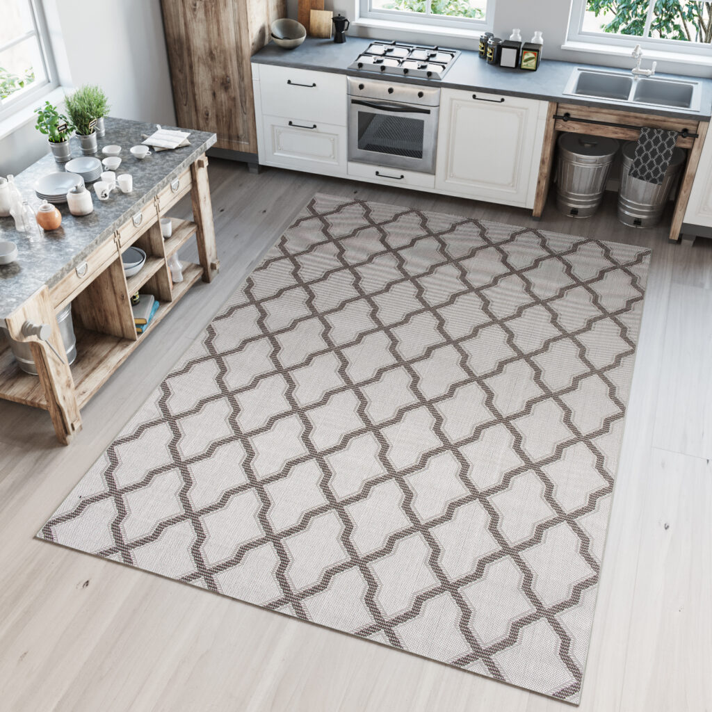 CAPRI Tapis Extérieur Intérieur Gris Marron Trèfle Marocain Sisal