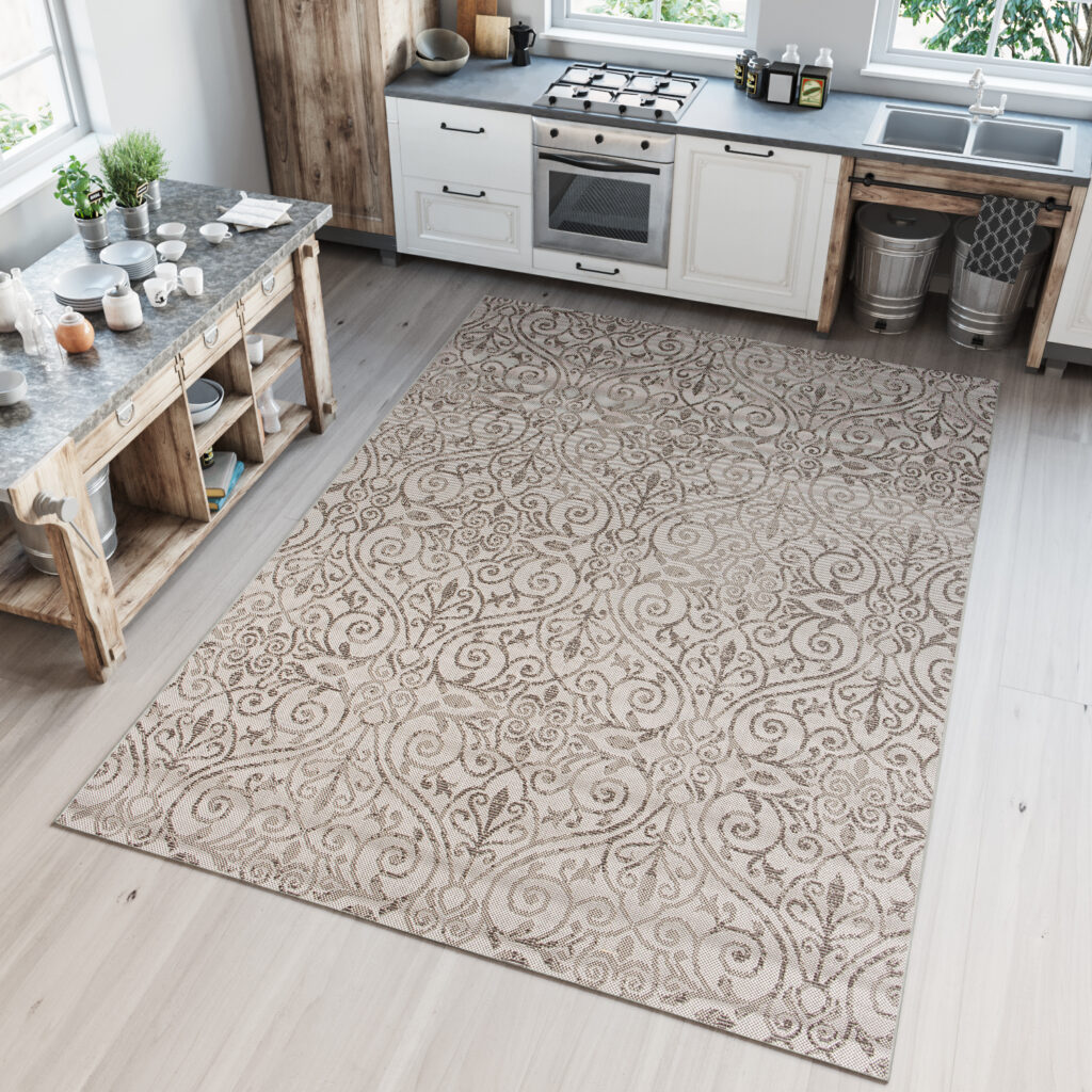 CAPRI Tapis Extérieur Intérieur Crème Marron Ornamental Sisal