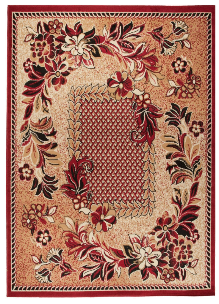 Tapis Atlas Beige Rouge Moderne Floral