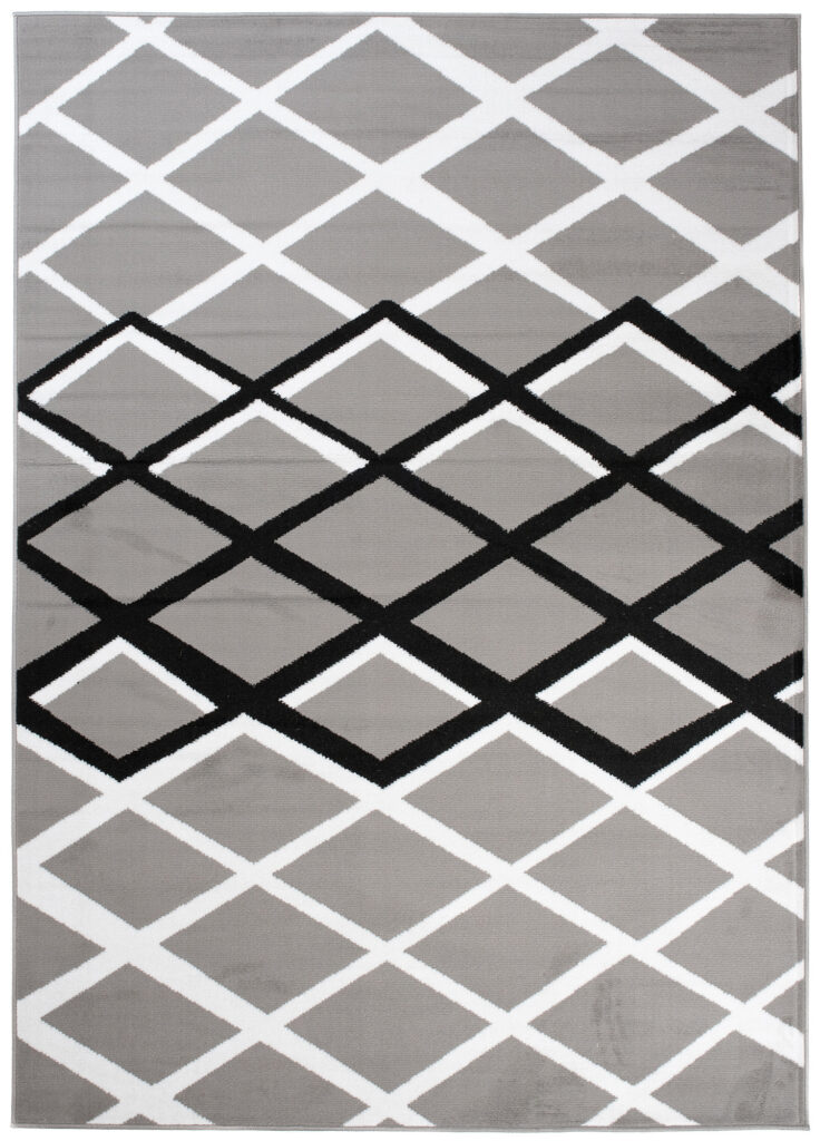DREAM Tapis Moderne Géométrique Losanges Gris Noir Blanc Fin