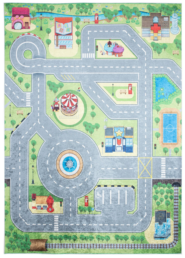 Tapis Emma Antidérapant Lavable Vert Gris Route