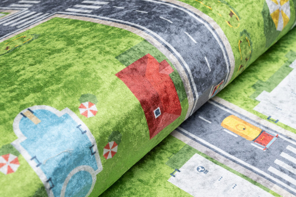 Tapis Emma Enfant Vert Gris Ville Antidérapant
