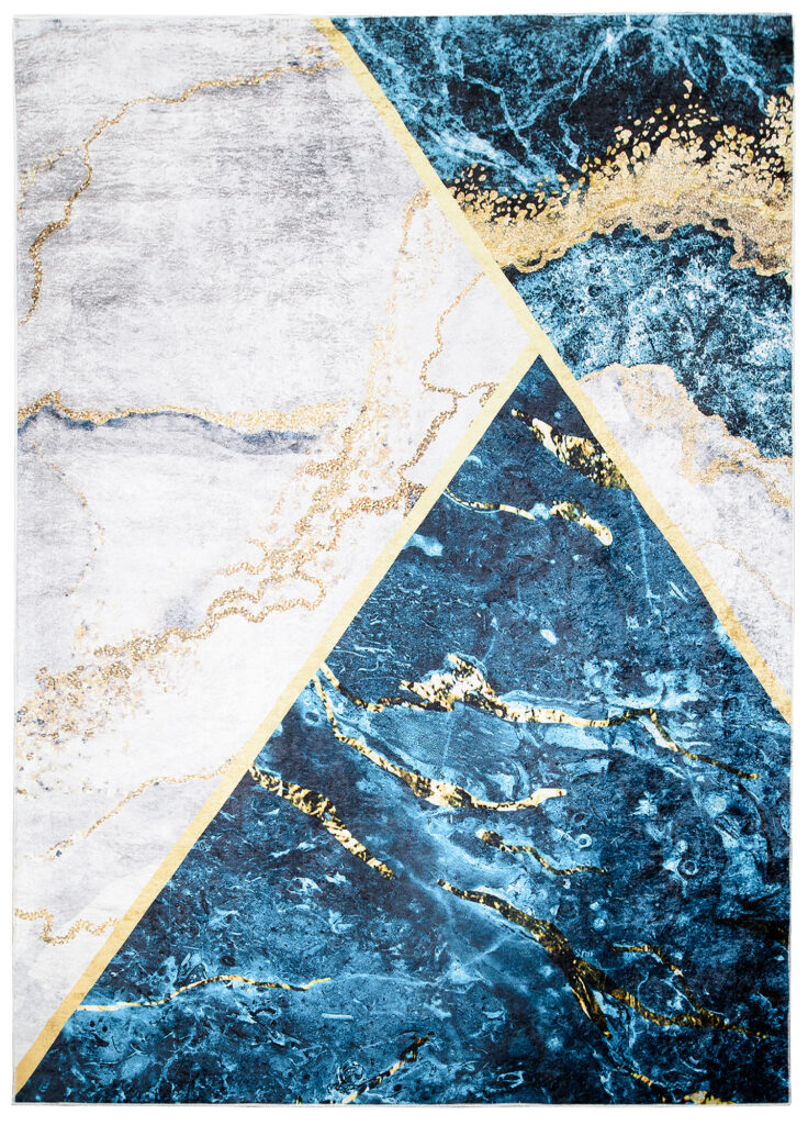 Tapis Toscana Bleu Gris Or Marbre Antidérapant