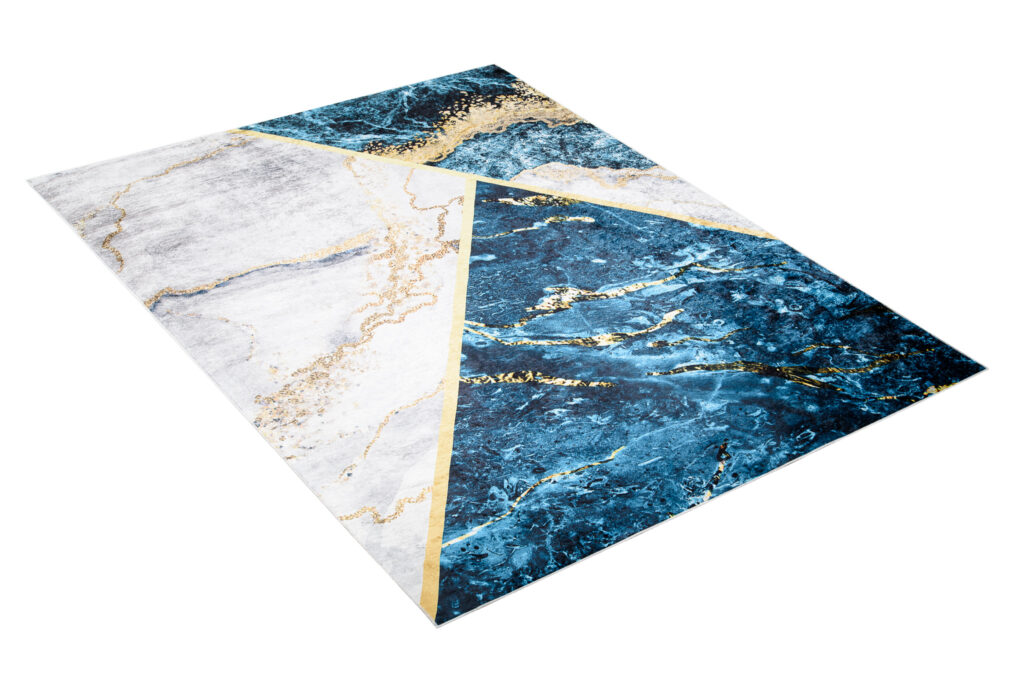 Tapis Toscana Bleu Gris Or Marbre Antidérapant