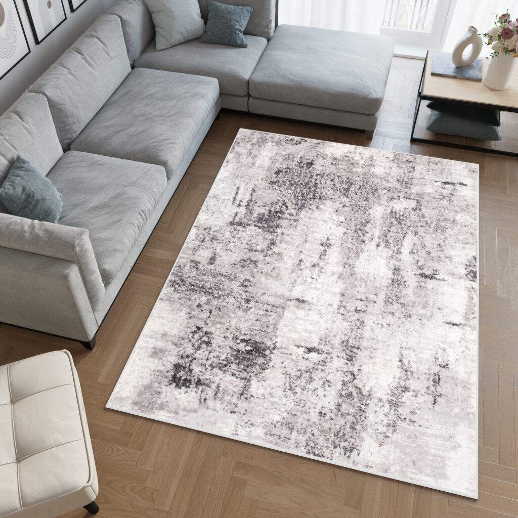 Tapis Sky Gris Abstrait Vintage Rayures