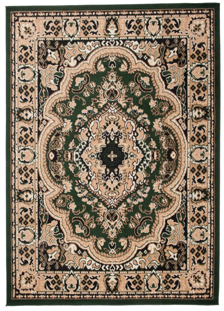 Tapis Atlas Vert Beige Traditionnel Médaillon
