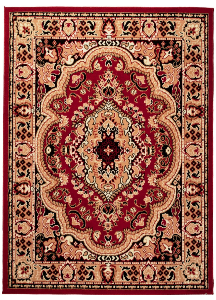 Tapis Atlas Rouge Beige Traditionnel Médaillon