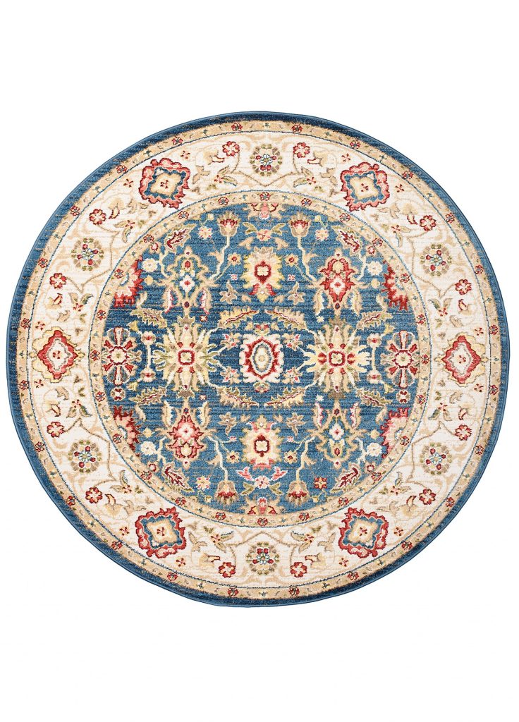 Tapis Rivoli Rond Bleu Crème Traditionnel