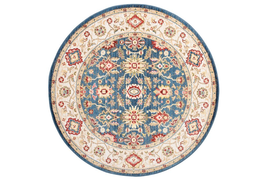 Tapis Rivoli Rond Bleu Crème Traditionnel