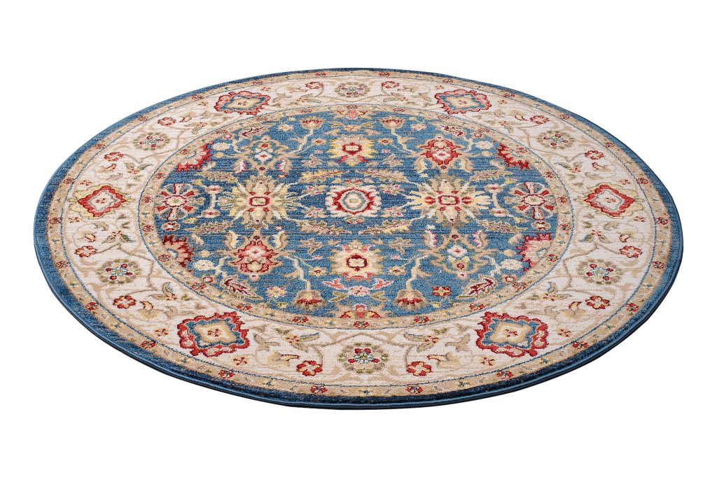Tapis Rivoli Rond Bleu Crème Traditionnel