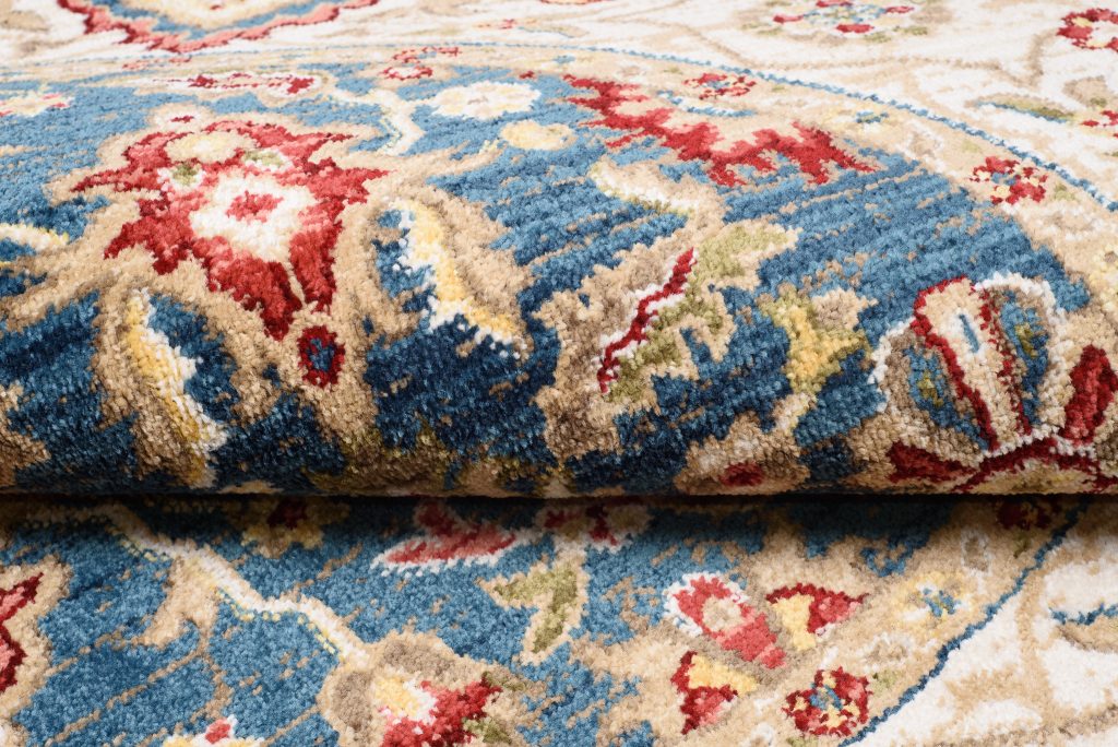 Tapis Rivoli Rond Bleu Crème Traditionnel