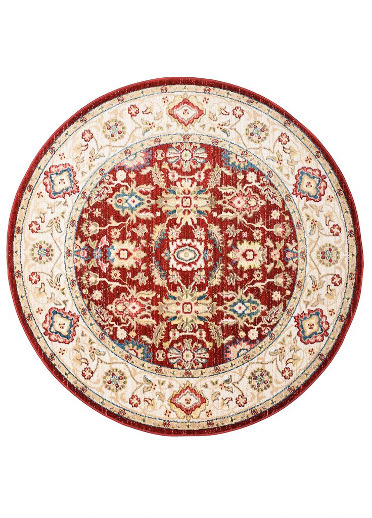 Tapis Rivoli Rond Rouge Crème Traditionnel