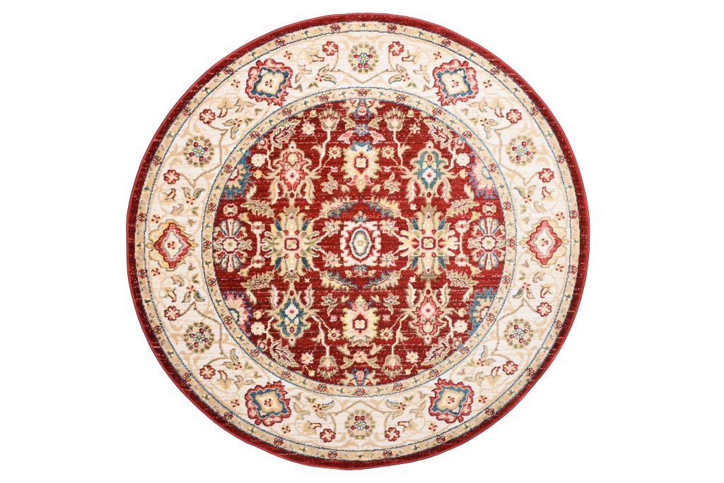 Tapis Rivoli Rond Rouge Crème Traditionnel