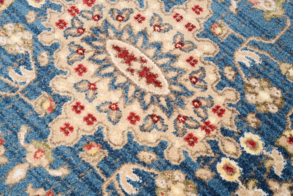 Tapis Rivoli Rond Bleu Crème Ornamental