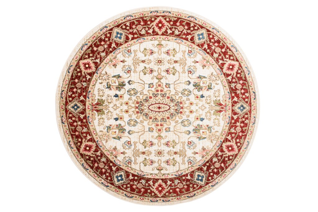 Tapis Rivoli Rond Crème Rouge Ornamental