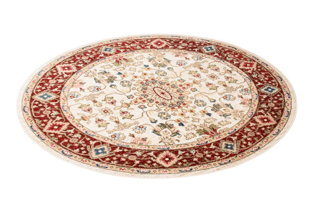 Tapis Rivoli Rond Crème Rouge Ornamental