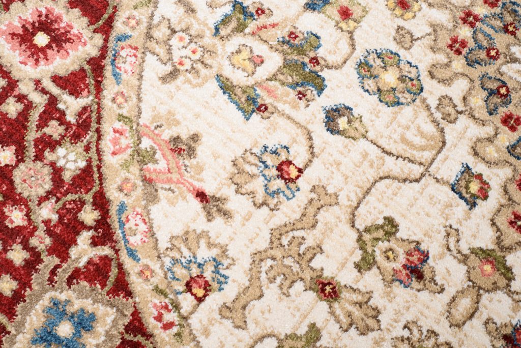 Tapis Rivoli Rond Crème Rouge Ornamental