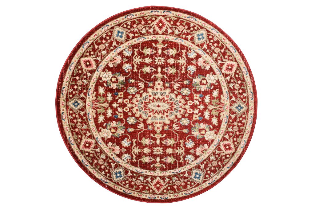 Tapis Rivoli Rond Rouge Crème Ornamental