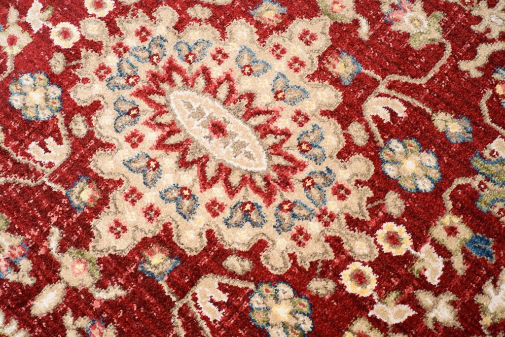 Tapis Rivoli Rond Rouge Crème Ornamental