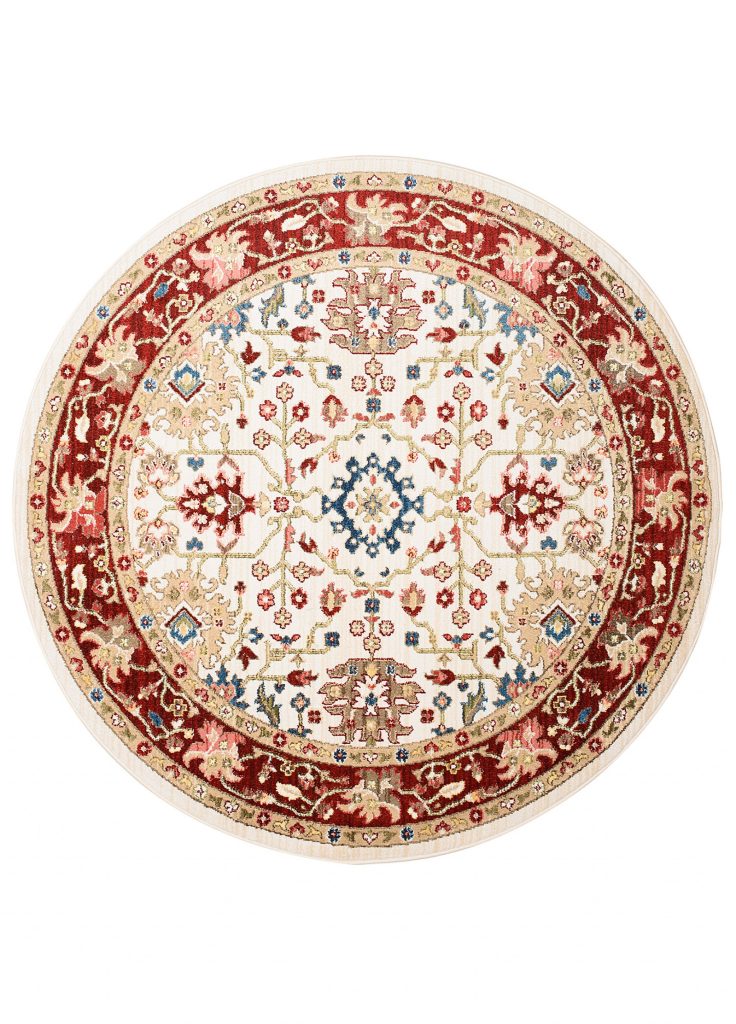 Tapis Rivoli Rond Crème Rouge Traditionnel
