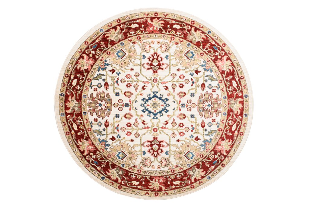 Tapis Rivoli Rond Crème Rouge Traditionnel