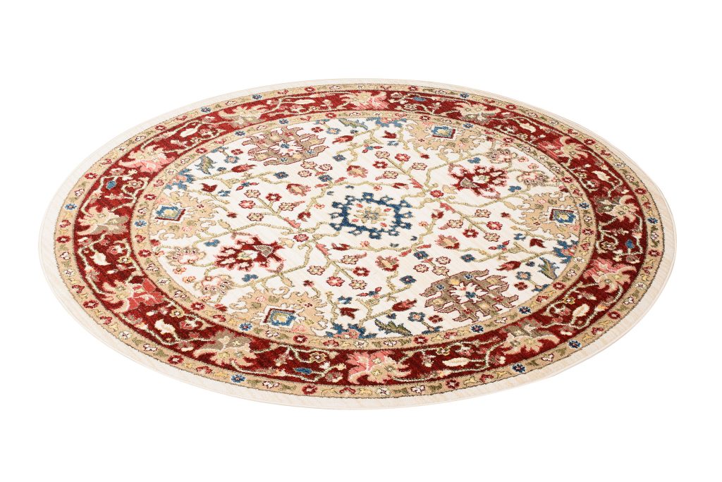 Tapis Rivoli Rond Crème Rouge Traditionnel