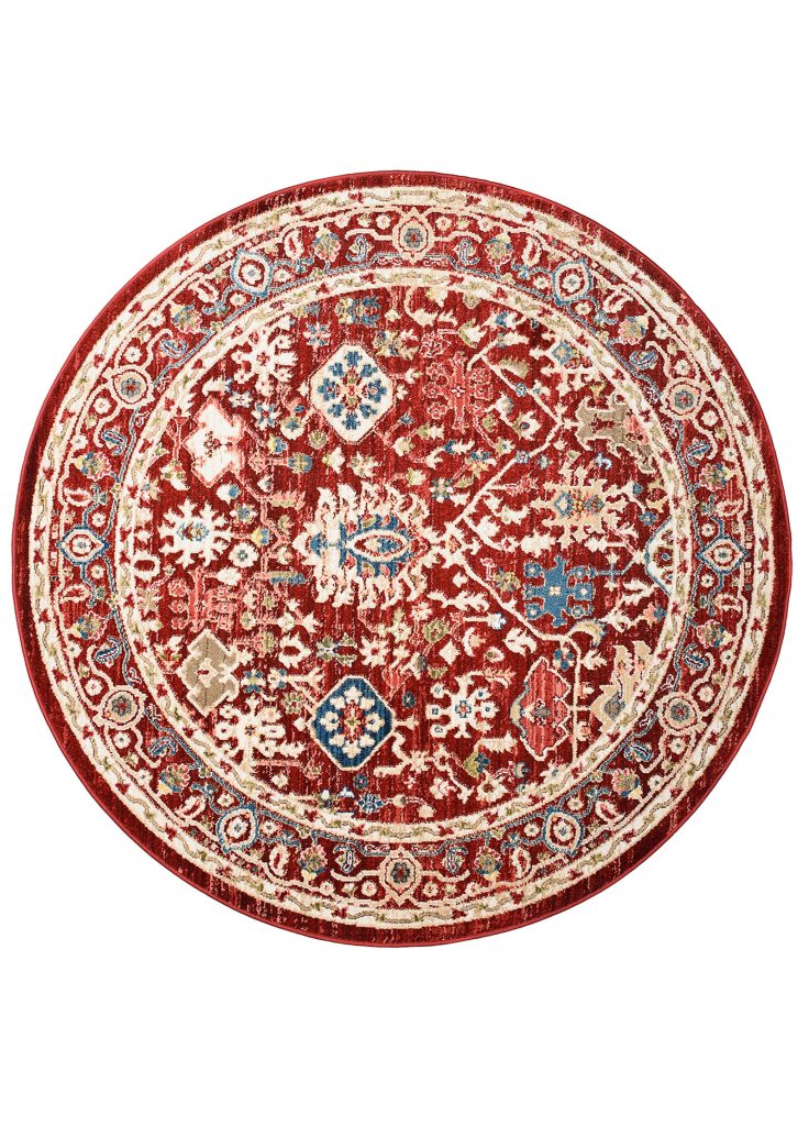 Tapis Rivoli Rond Rouge Crème Classique