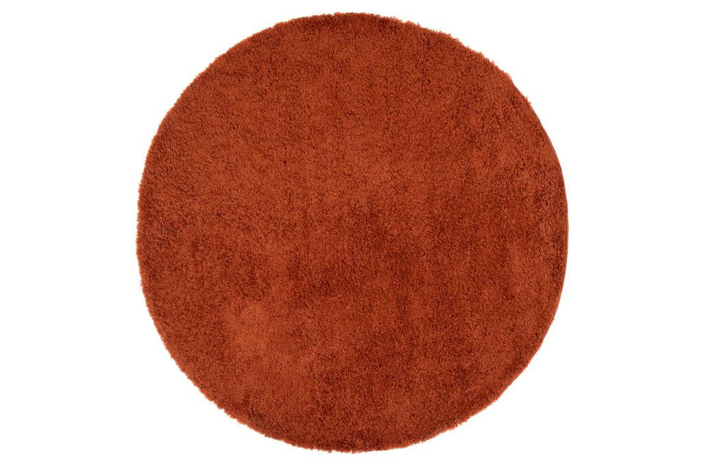 Tapis Essence Rond Shaggy Uni Rouge Brique