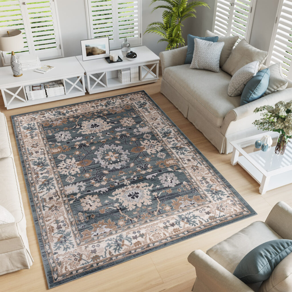 Tapis Colorado Classique Bleu Beige Bordure