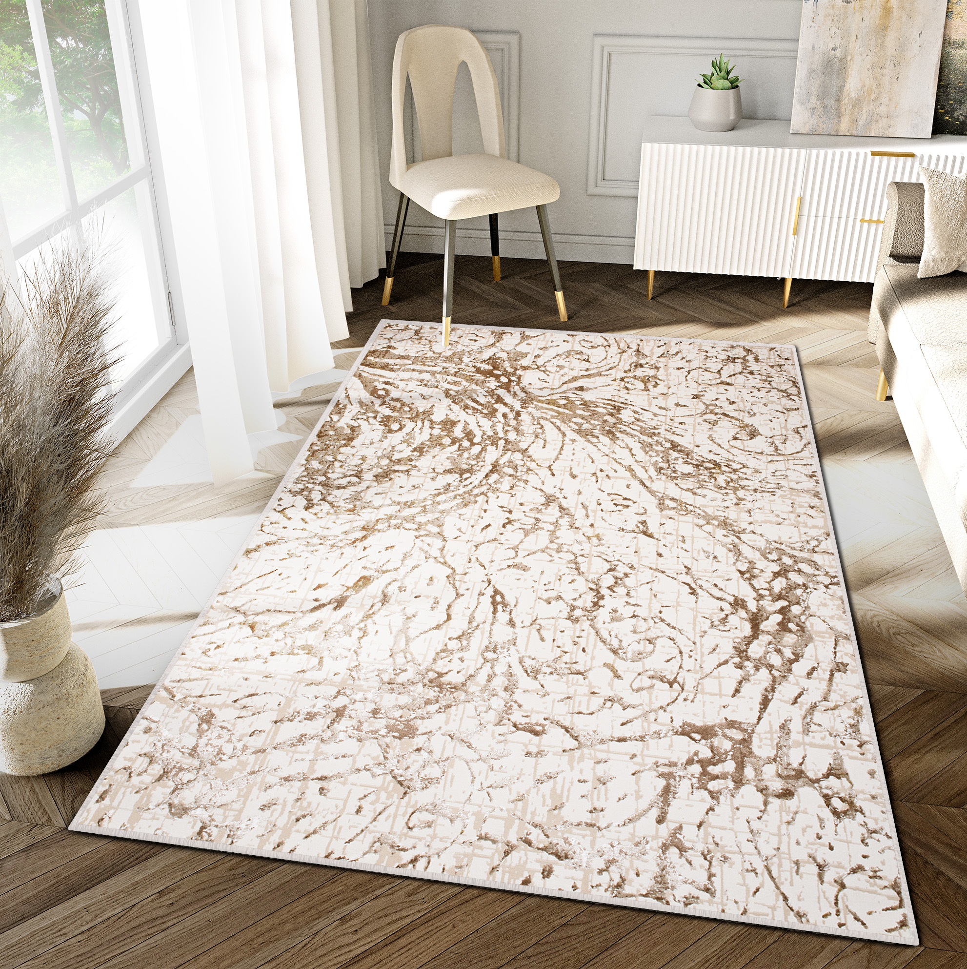 Tapis Hera Crème Beige Marron Vagues Effet 3D