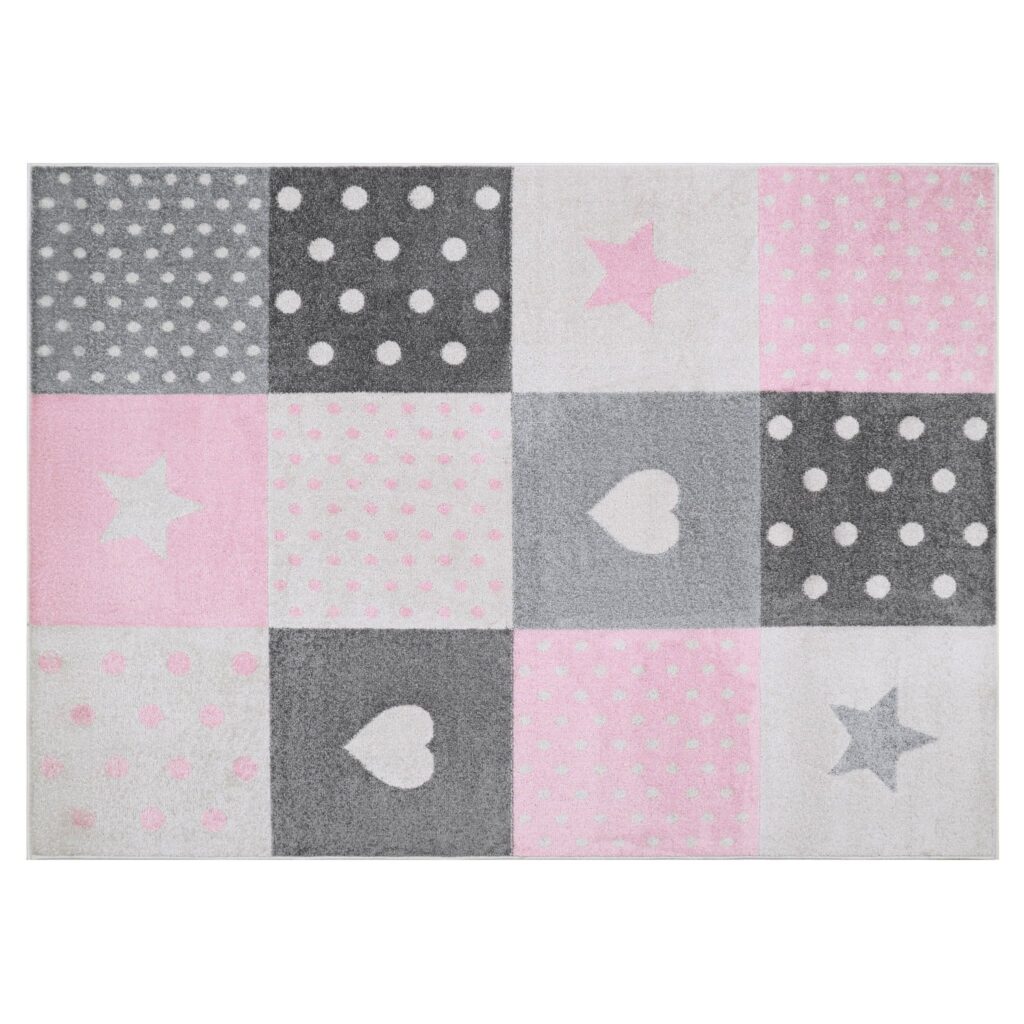 Tapis Lazur Gris Rose Carrés Enfants