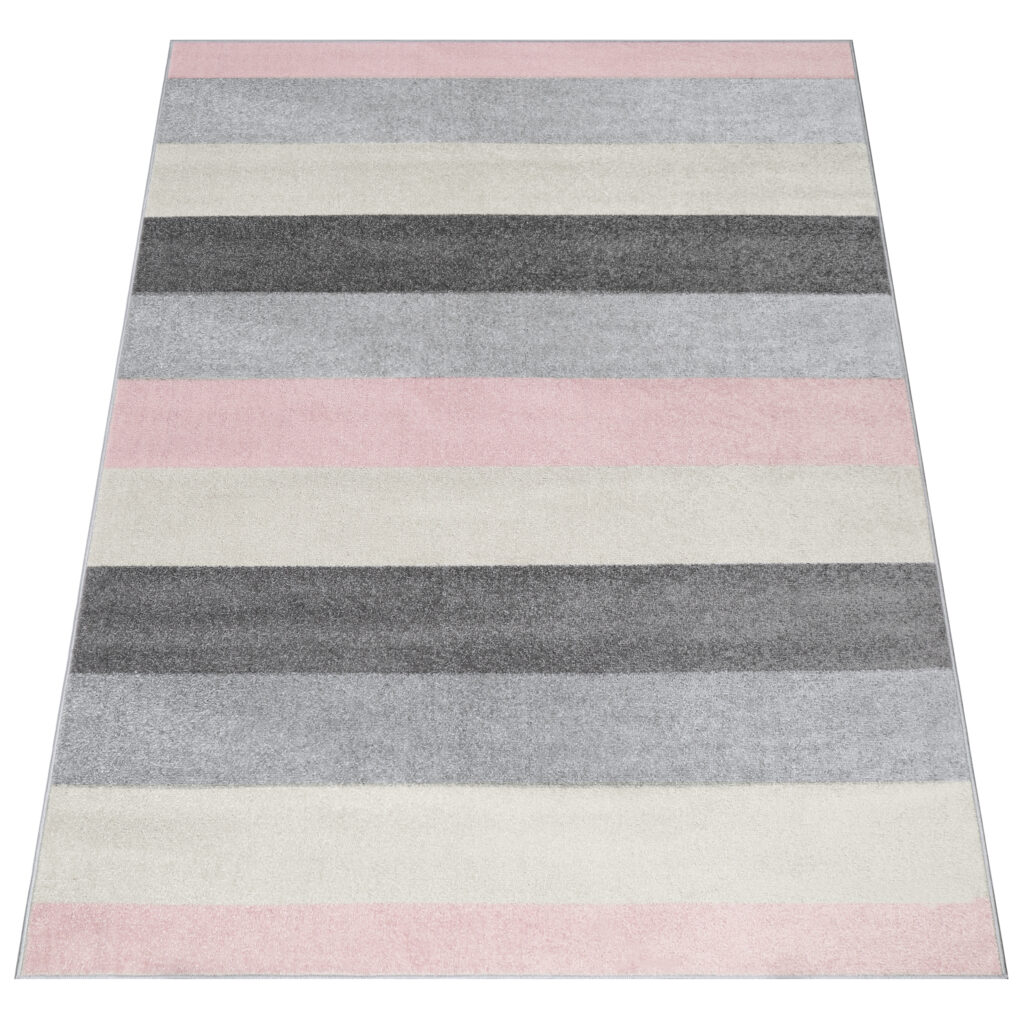 Tapis Lazur Gris Rose Géométrique Lignes