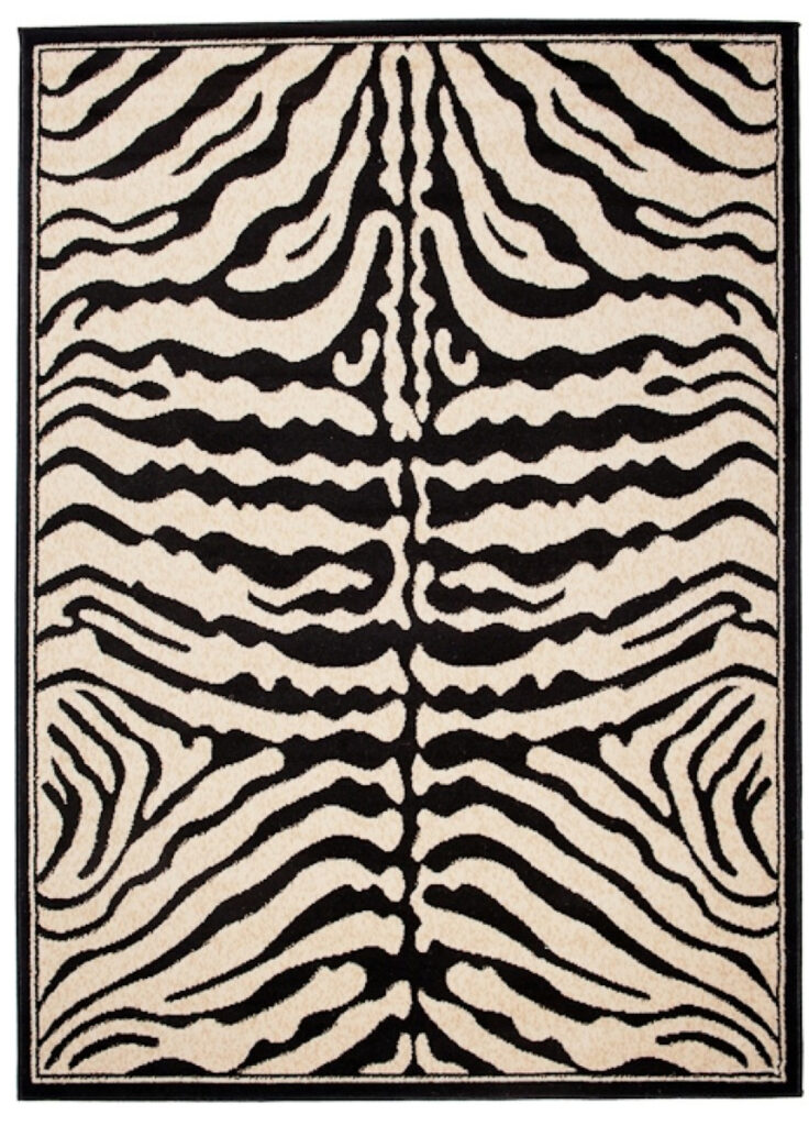 Tapis Atlas Noir Crème Motif Animalier Zèbre