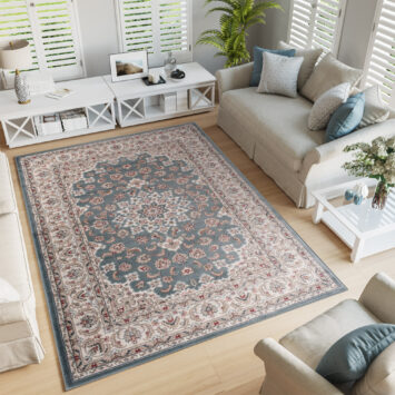 Tapis Colorado Bleu Crème Rouge Traditionnel