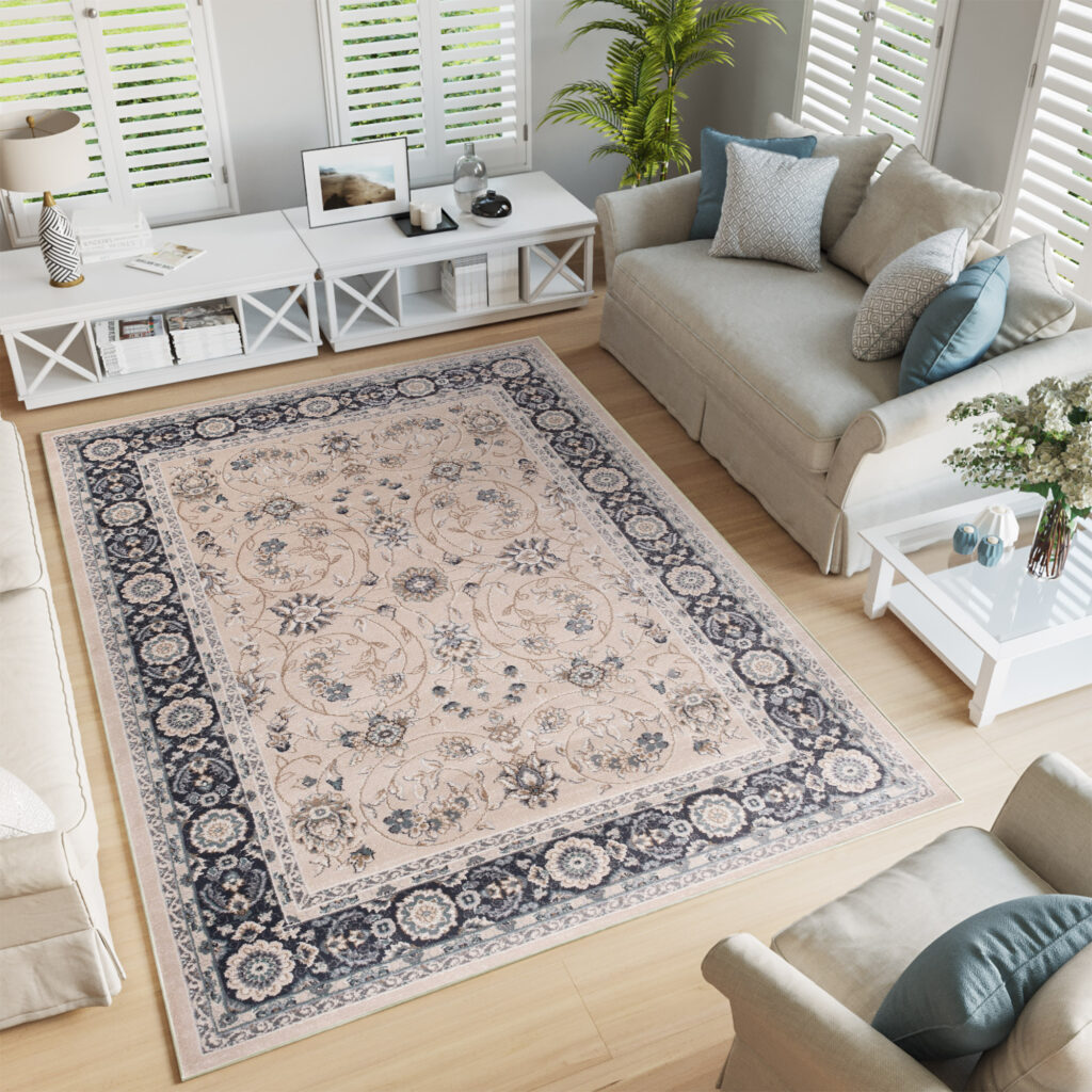 Tapis Colorado Traditionnel Beige Noir Floral