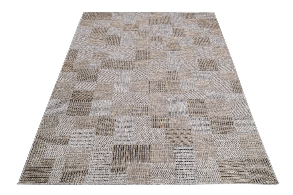 Tapis Melissa Marron Gris Carrés Intérieur Extérieur