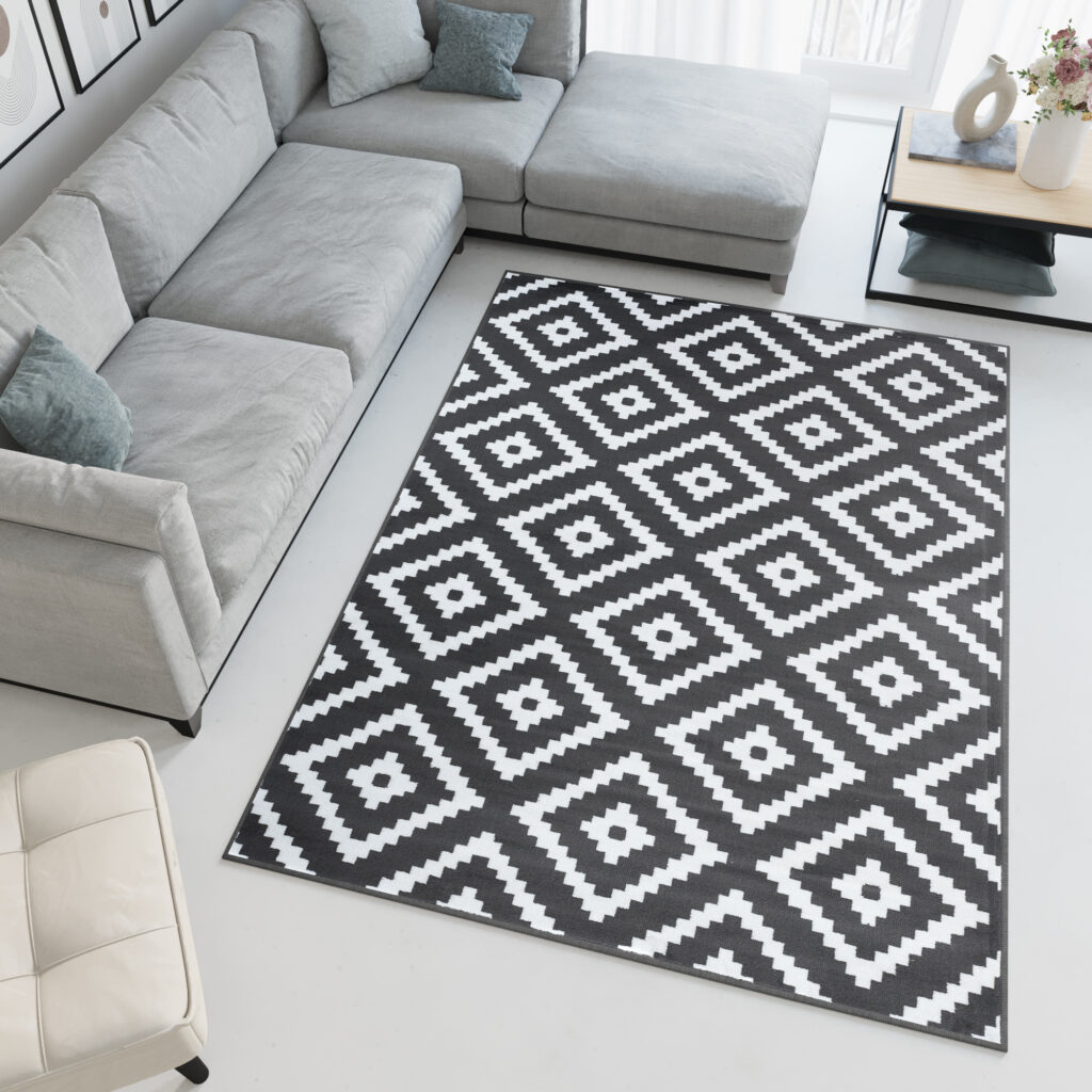 Tapis Luxury Gris Blanc Géométrique Losange