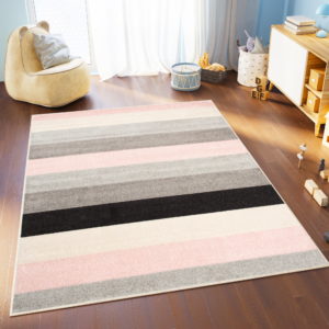 Tapis Lazur Gris Clair Rose Géométrique Lignes