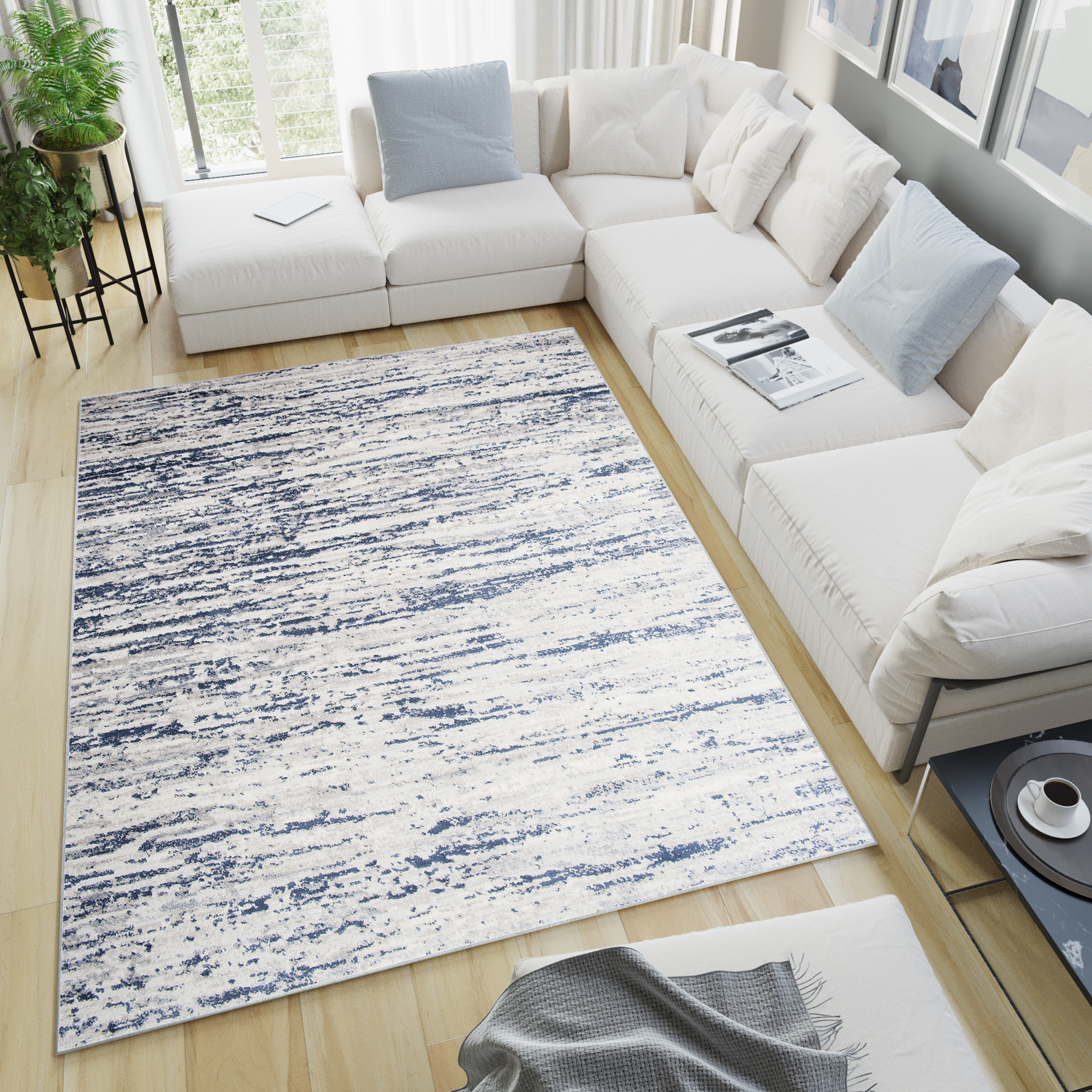 Tapis Sky Bleu Crème Moderne Lignes