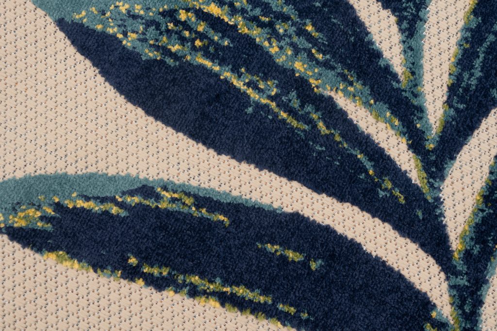 Tapis Extérieur Patio Crème Bleu Feuilles