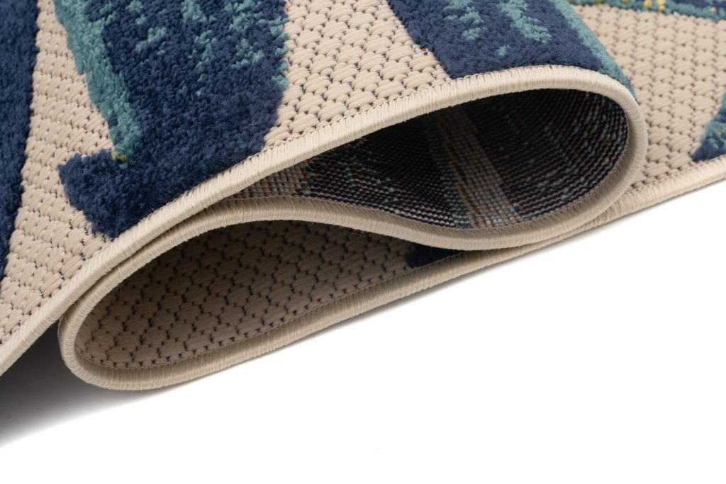 Tapis Extérieur Patio Crème Bleu Feuilles