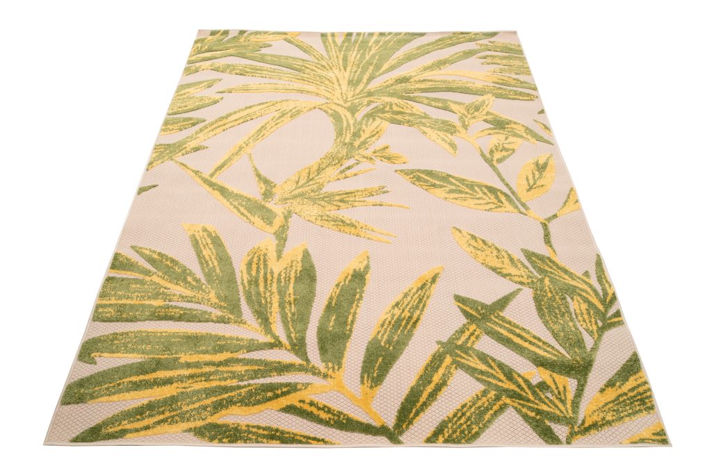 Tapis Extérieur Patio Crème Vert Feuilles