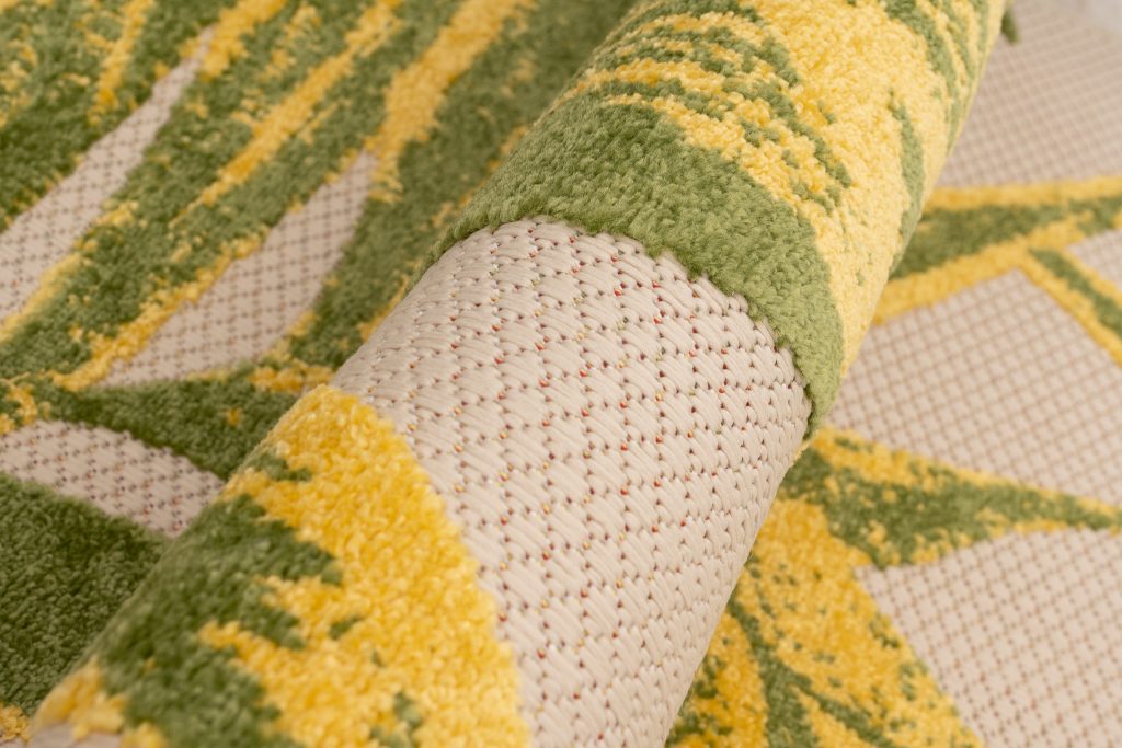 Tapis Extérieur Patio Crème Vert Feuilles