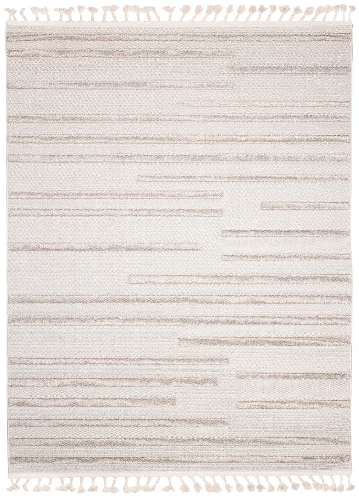 Tapis Timber Intérieur Extérieur Beige Rayé Franges