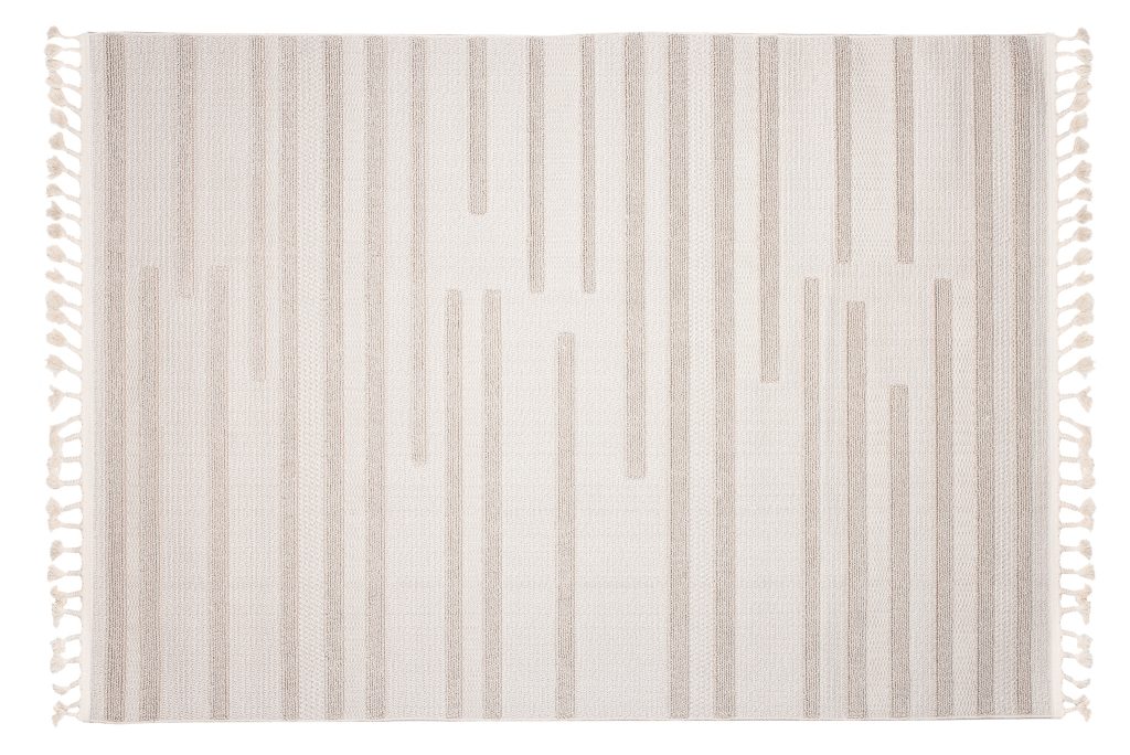 Tapis Timber Intérieur Extérieur Beige Rayé Franges