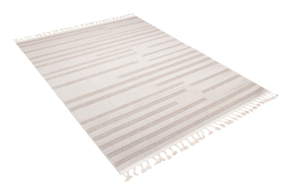 Tapis Timber Intérieur Extérieur Beige Rayé Franges