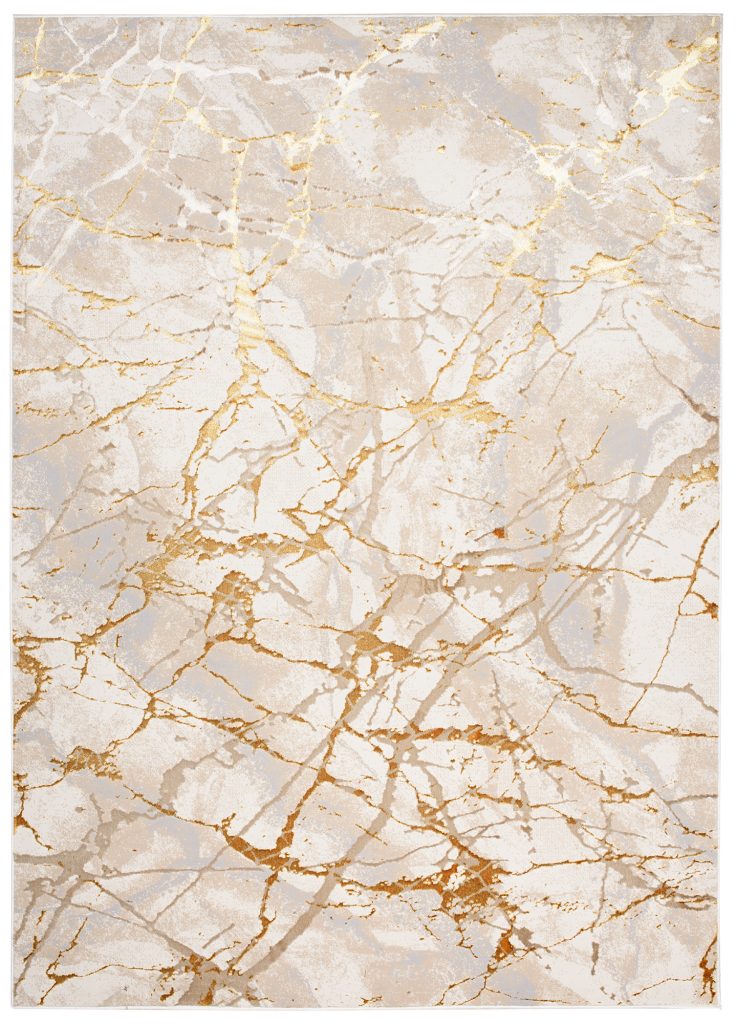 Tapis Golden Crème Or Abstrait Lignes